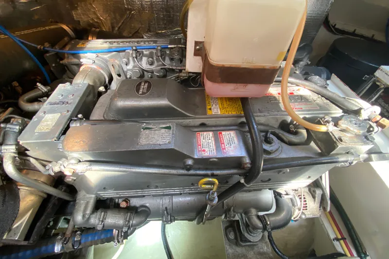  Yacht Photos Pics Engine compartment of a 2007 Cruisers Yachts 370 Express, showcasing mechanical components.