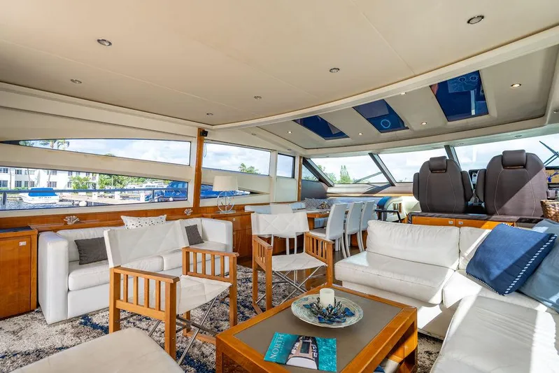  Yacht Photos Pics Luxurious interior of 2010 Princess V78 yacht with elegant seating and panoramic windows.