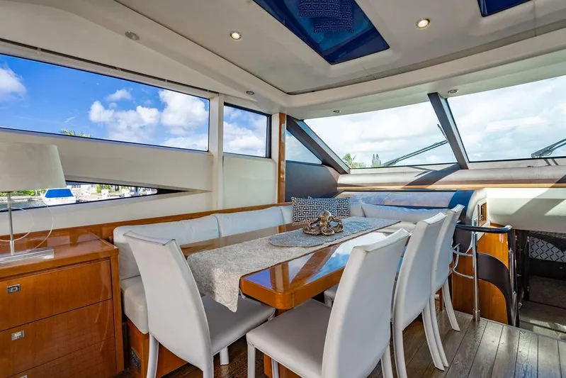  Yacht Photos Pics Luxurious interior of 2010 Princess V78 yacht with elegant dining area and panoramic windows.