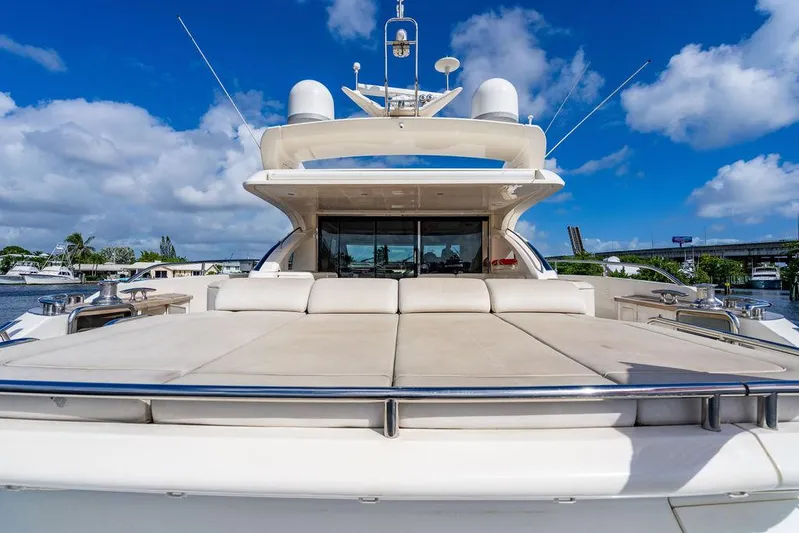  Yacht Photos Pics Luxury 2010 Princess V78 yacht with spacious deck under clear blue sky.