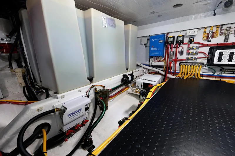  Yacht Photos Pics Engine room of 2022 Sabre 38 SE yacht with wiring and equipment.