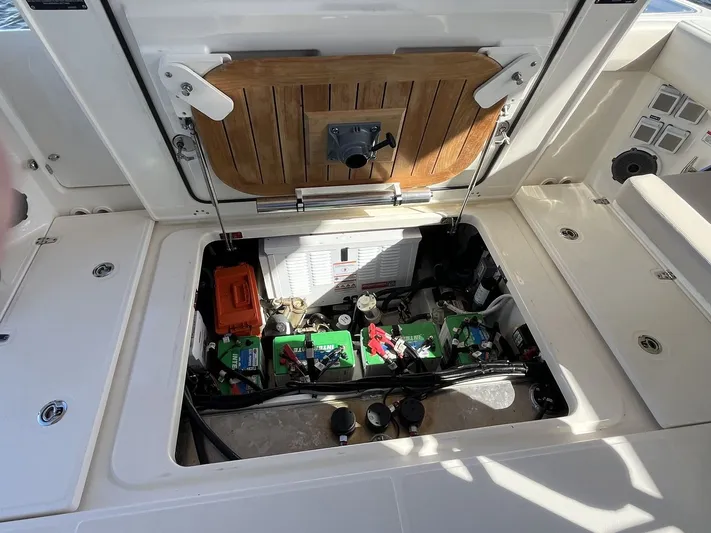  Yacht Photos Pics Battery compartment of 2023 Boston Whaler 325 Conquest boat.