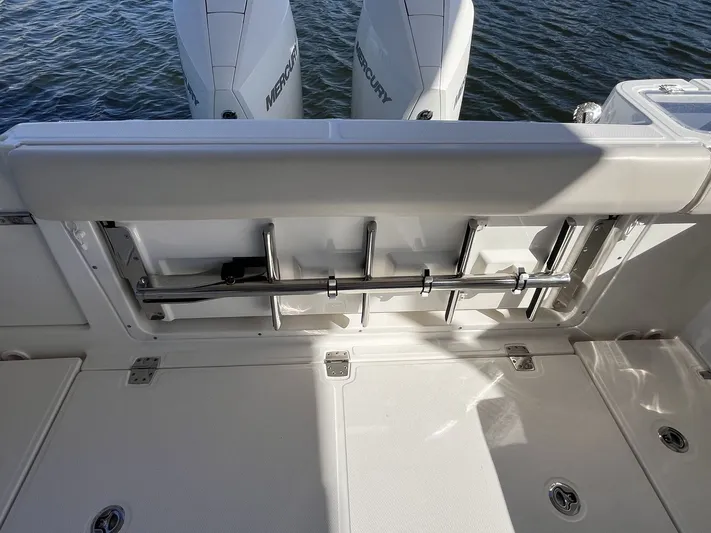  Yacht Photos Pics Boston Whaler 325 Conquest 2023 with Mercury engines on water.