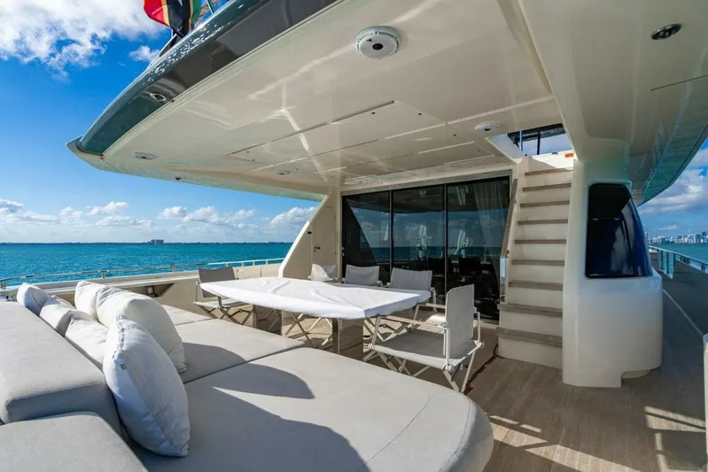  Yacht Photos Pics Luxurious 2018 Ferretti Yachts 850 Motor Yacht with spacious deck and ocean view.