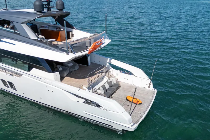 Vasiliki Yacht Photos Pics Luxurious 2019 Sanlorenzo SX76 yacht on serene blue waters, featuring spacious deck and modern design.