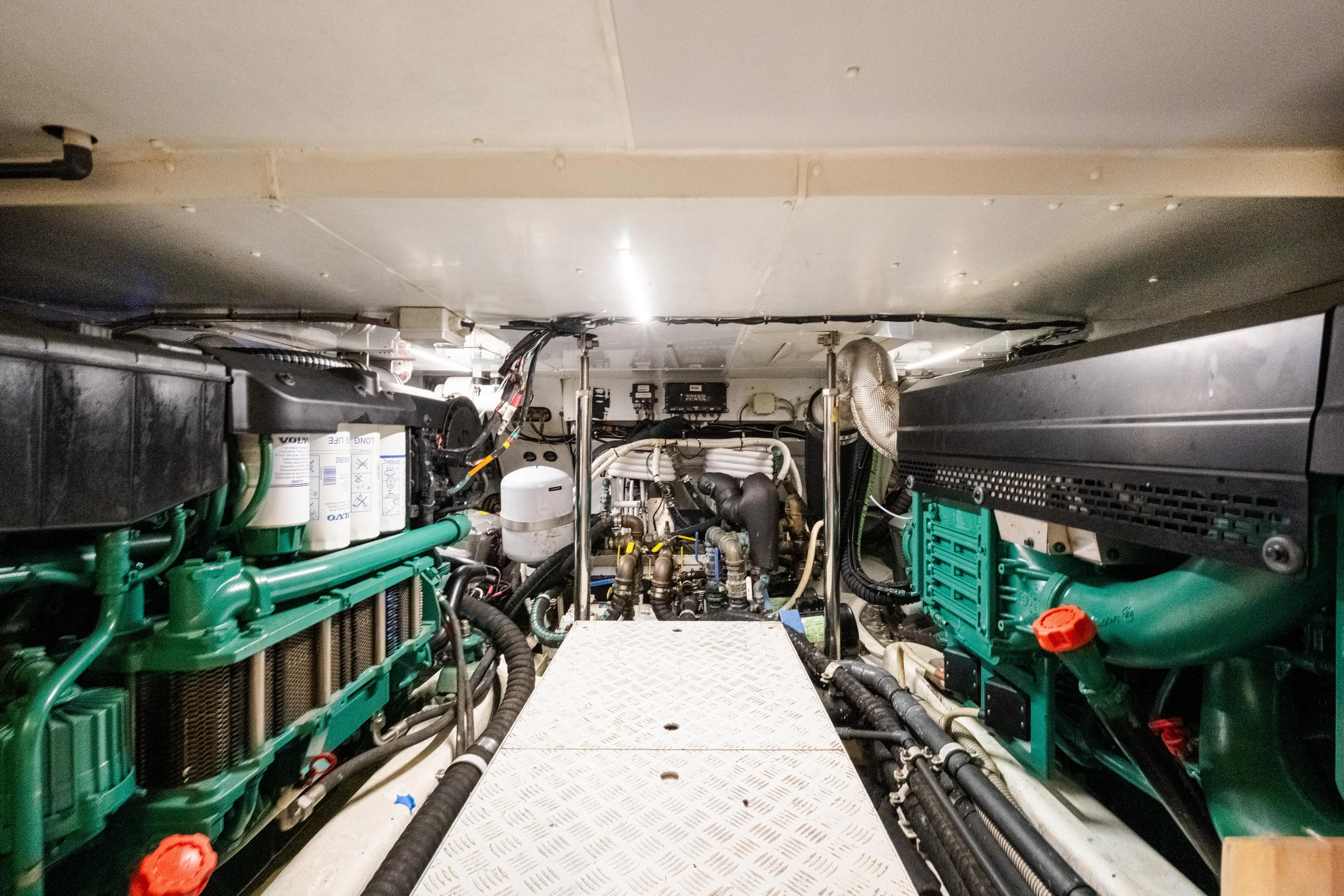 Vasiliki Yacht Photos Pics Engine room of 2019 Sanlorenzo SX76 yacht, showcasing mechanical components and systems.