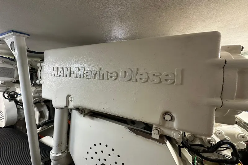 So Blessed Yacht Photos Pics Engine room of 1998 Viking 54 Motor Yacht with MAN Marine Diesel engine.