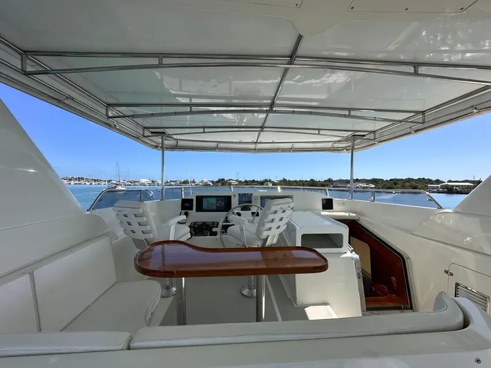 Beyond Capricorn 1 Yacht Photos Pics Flybridge of 2001 Nordhavn 57 yacht with helm station and seating area.