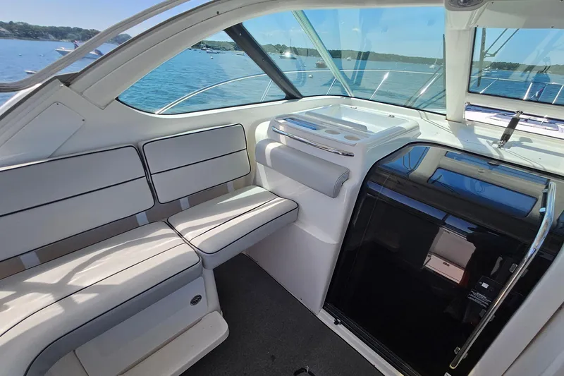 T-time Yacht Photos Pics Interior of 2006 Tiara 3200 Open yacht with seating and ocean view.