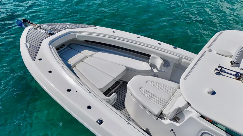  Yacht Photos Pics 2019 HCB 42 Siesta boat with sleek deck design on clear blue water.