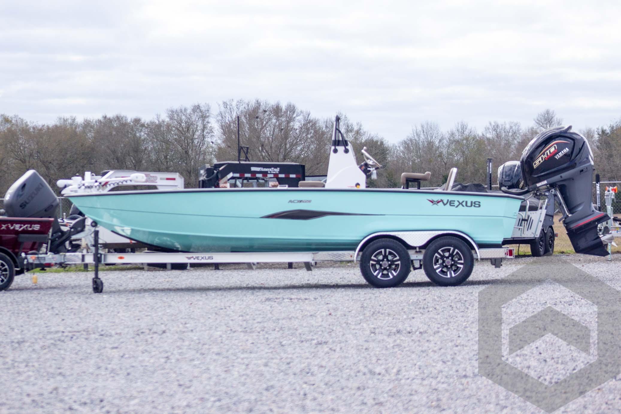 2026 Vexus ACX 2150 boat on trailer with Yamaha engine, parked outdoors.
