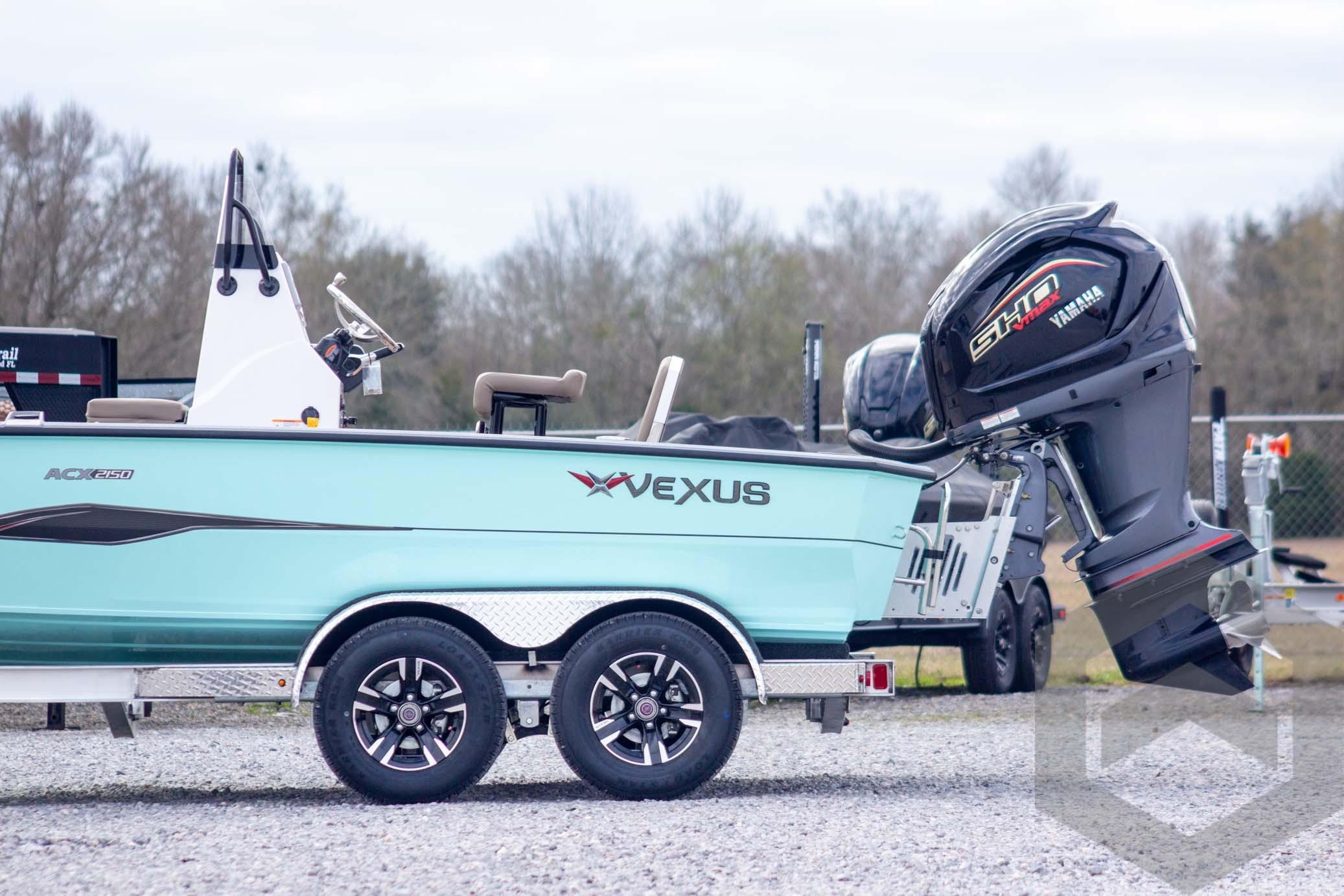 2026 Vexus ACX 2150 boat with Yamaha outboard motor on a trailer.