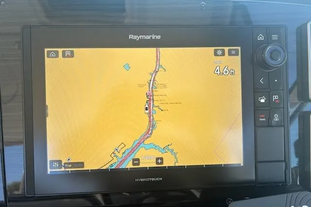 Sea Star Yacht Photos Pics Raymarine navigation display on 2018 Formula 40 Performance Cruiser, showing nautical chart and depth.