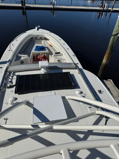 Tradition Yacht Photos Pics HCB 53 Sue&ntilde;os 2016 boat at dock with solar panel.