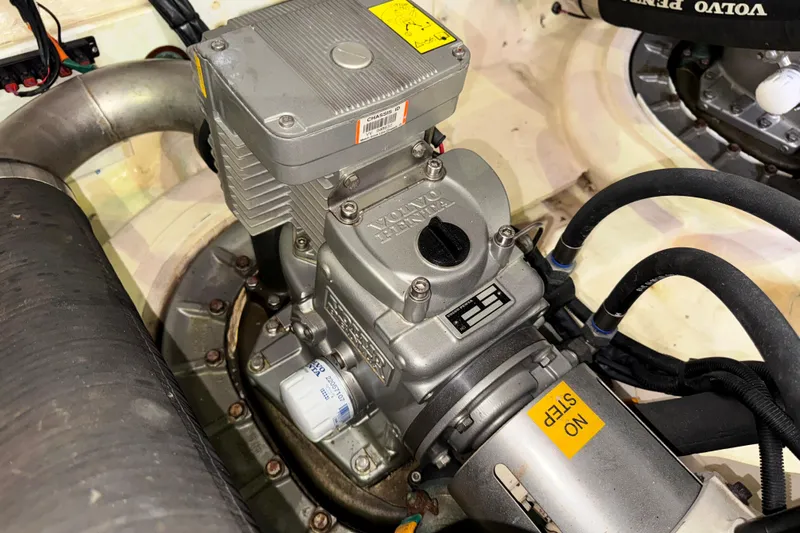  Yacht Photos Pics Engine compartment of 2014 Tiara Yachts 5800 Sovran, featuring Volvo Penta components.