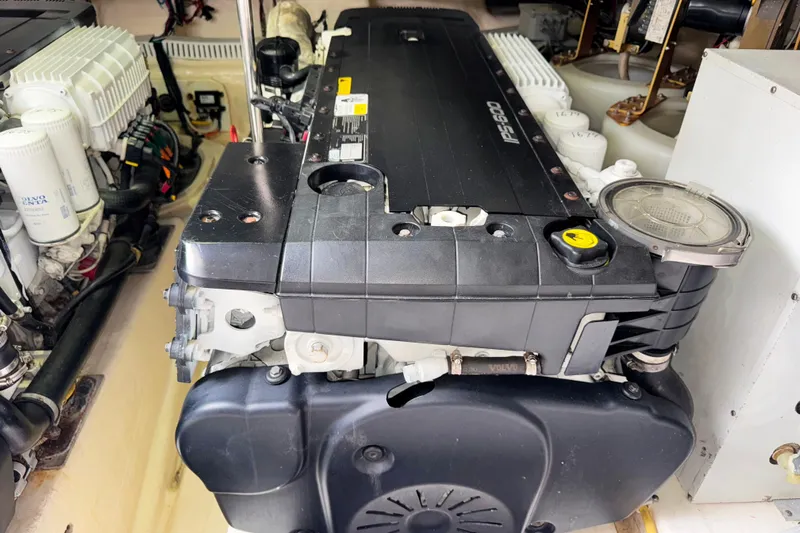  Yacht Photos Pics Engine compartment of a 2014 Tiara Yachts 5800 Sovran, featuring a Volvo Penta IPS600.