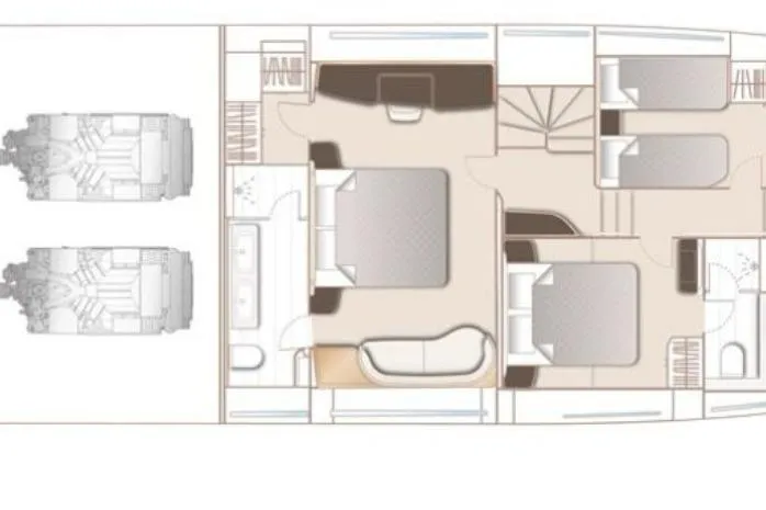  Yacht Photos Pics Floor plan of a 2026 Princess Y80 yacht, showcasing luxurious interior layout.