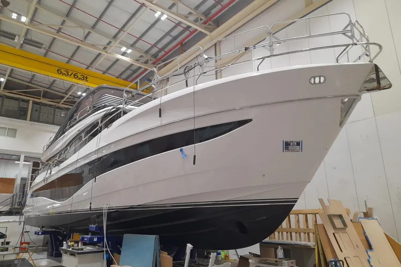  Yacht Photos Pics Luxury Princess Y80 yacht in a shipyard, 2026 model, under construction.