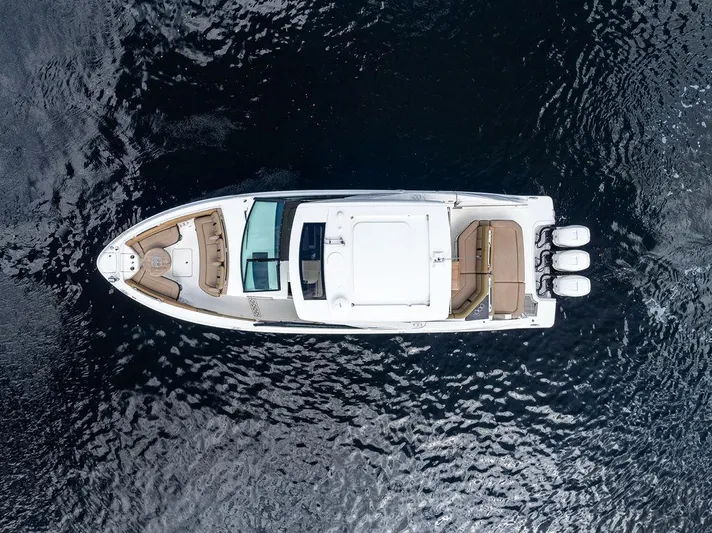  Yacht Photos Pics Aerial view of 2019 Sea Ray SLX 400 OB boat on water.
