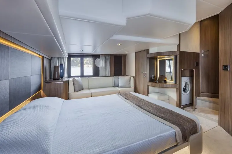 Marine Services S.a.s. Di Berruto Claudia Yacht Photos Pics Luxurious bedroom interior of 2015 Absolute 45 FLY yacht with modern furnishings.