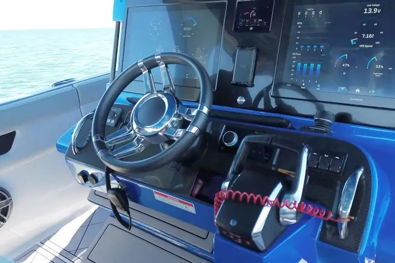 Take It To The Max Yacht Photos Pics 2023 Mystic Powerboats M3800 dashboard with advanced controls and digital displays.