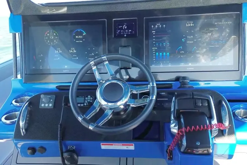 Take It To The Max Yacht Photos Pics 2023 Mystic Powerboats M3800 dashboard with advanced navigation and control systems.