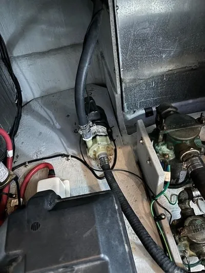  Yacht Photos Pics Engine compartment of 2004 Meridian Sedan Bridge 341 with visible wiring and components.