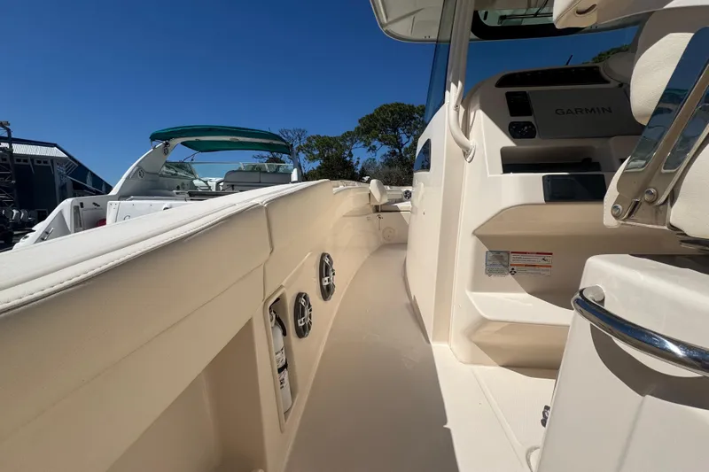 Your New Boat! Yacht Photos Pics 2024 Grady-White Canyon 336 boat interior with Garmin navigation system.