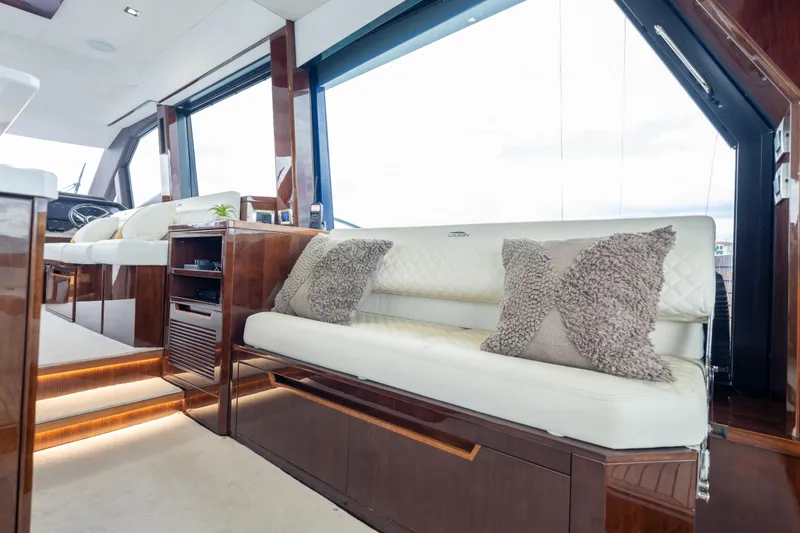 Infinity Yacht Photos Pics Luxurious interior of 2020 Galeon 500 Fly yacht with plush seating and elegant design.