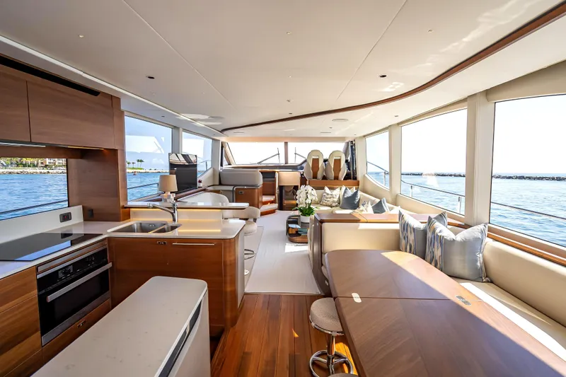 Iseablu Yacht Photos Pics Luxurious interior of 2023 Princess Y72 yacht with modern design and ocean view.