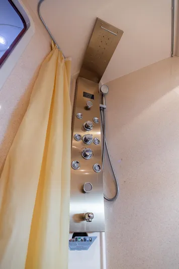 Sea Diva Yacht Photos Pics Luxury shower panel in 1999 Azimut 58 yacht bathroom.