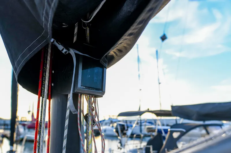 "mah Na Mah Na" Yacht Photos Pics Close-up of 2020 J Boats J/112E sailboat rigging and equipment at marina.