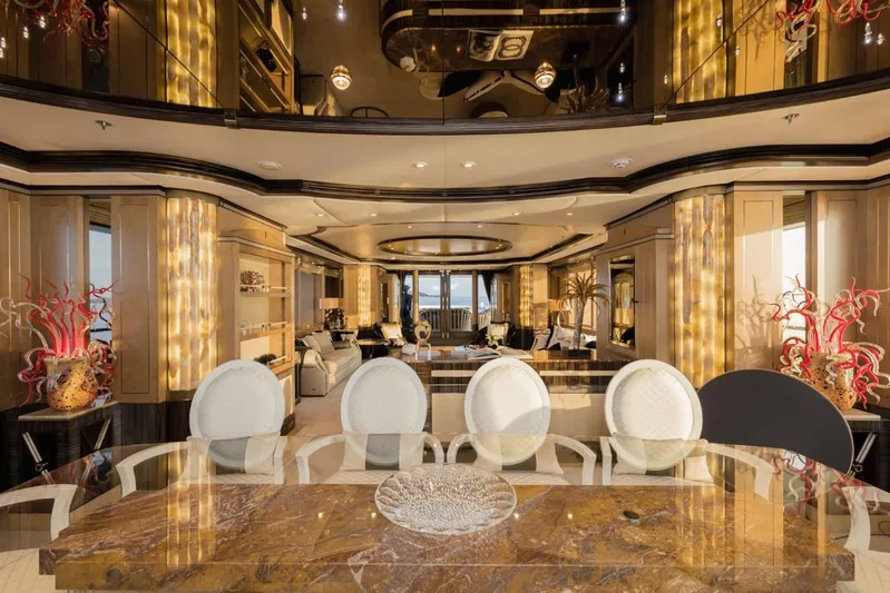 Belle Anna Yacht Photos Pics Luxurious yacht interior with elegant dining area, marble table, and modern decor, ISA 500, 2012.