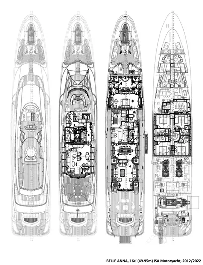 Belle Anna Yacht Photos Pics Blueprint of ISA 500 motor yacht, detailed deck layouts, 2012 model.