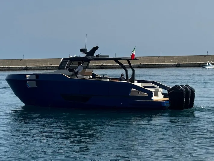 Yacht Photos Pics 2025 Aicon Audace 50 yacht in calm waters, featuring sleek design and modern aesthetics.
