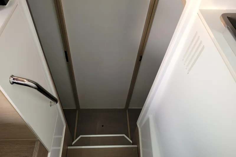  Yacht Photos Pics Stairway inside 2019 Bali 4.3 model, featuring sleek design and modern handrail.