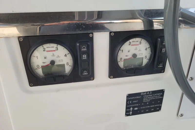  Yacht Photos Pics Yanmar engine gauges on a 2019 Bali 4.3 catamaran dashboard.