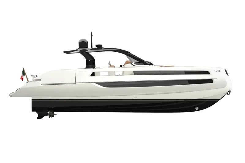  Yacht Photos Pics 2025 Invictus TT550 luxury yacht, sleek design, side view, white and black exterior.