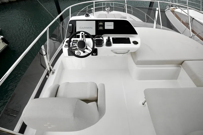  Yacht Photos Pics Helm of 2026 Prestige F4.9 yacht with Garmin navigation system.