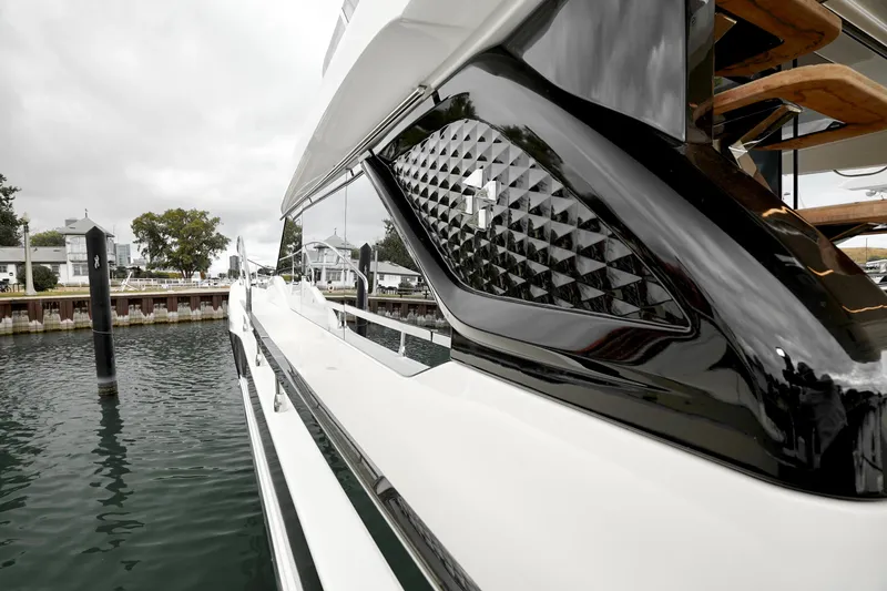  Yacht Photos Pics Luxurious 2026 Prestige F4.9 yacht docked, showcasing sleek design and modern features.