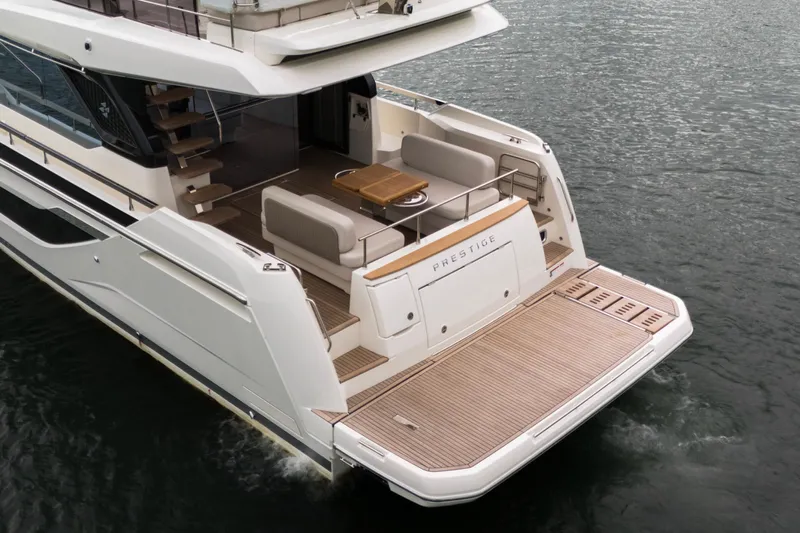  Yacht Photos Pics Luxury yacht Prestige F4.9, 2026 model, with elegant deck and seating area.