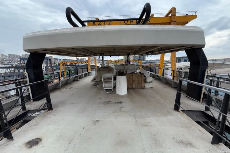 Nirvana Yacht Photos Pics Rooftop view of Soyaslan Custom 2027 yacht under construction at shipyard.