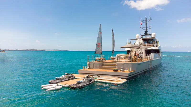 Bad Company Support Yacht Photos Pics Luxury yacht Damen YS 4508 from 2019 in turquoise sea.