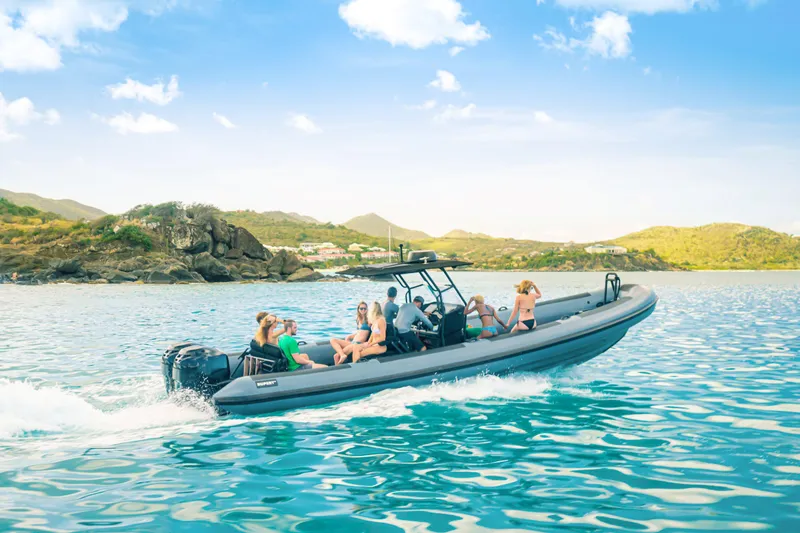 Bad Company Support Yacht Photos Pics Damen YS 4508 boat 2019 on blue water with passengers.