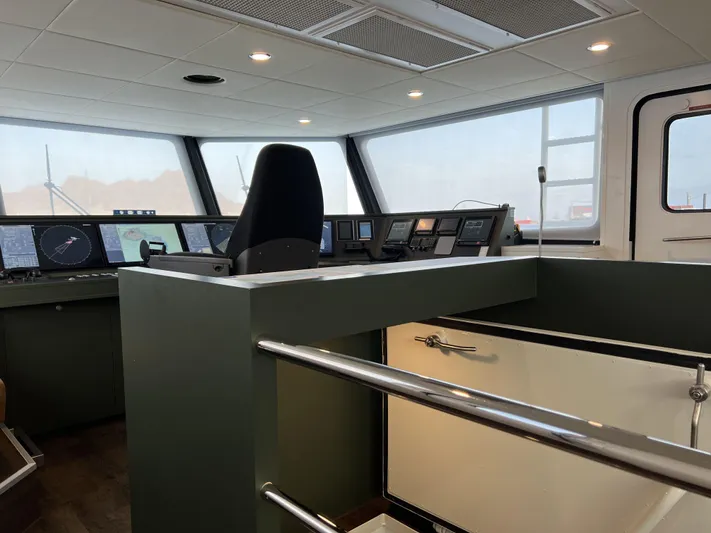 Bad Company Support Yacht Photos Pics Interior view of a 2019 Damen YS 4508 wheelhouse.