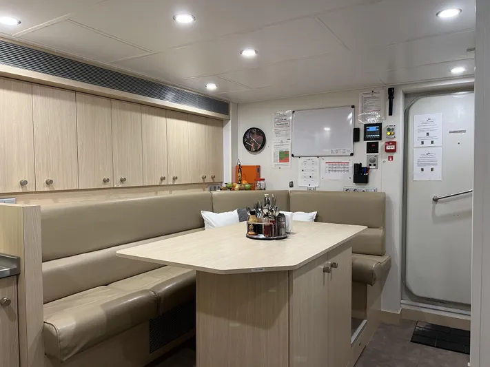Bad Company Support Yacht Photos Pics Interior of Damen YS 4508 yacht, 2019, featuring dining area.