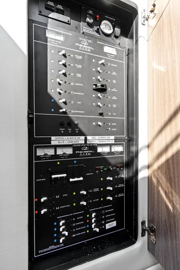 "seadancer" Yacht Photos Pics Electrical control panel on a 2022 Regal 38 XO yacht.