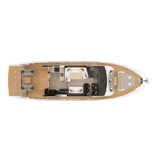  Yacht Photos Pics Top view of 2025 Absolute 52 FLY yacht layout, showcasing interior and deck design.