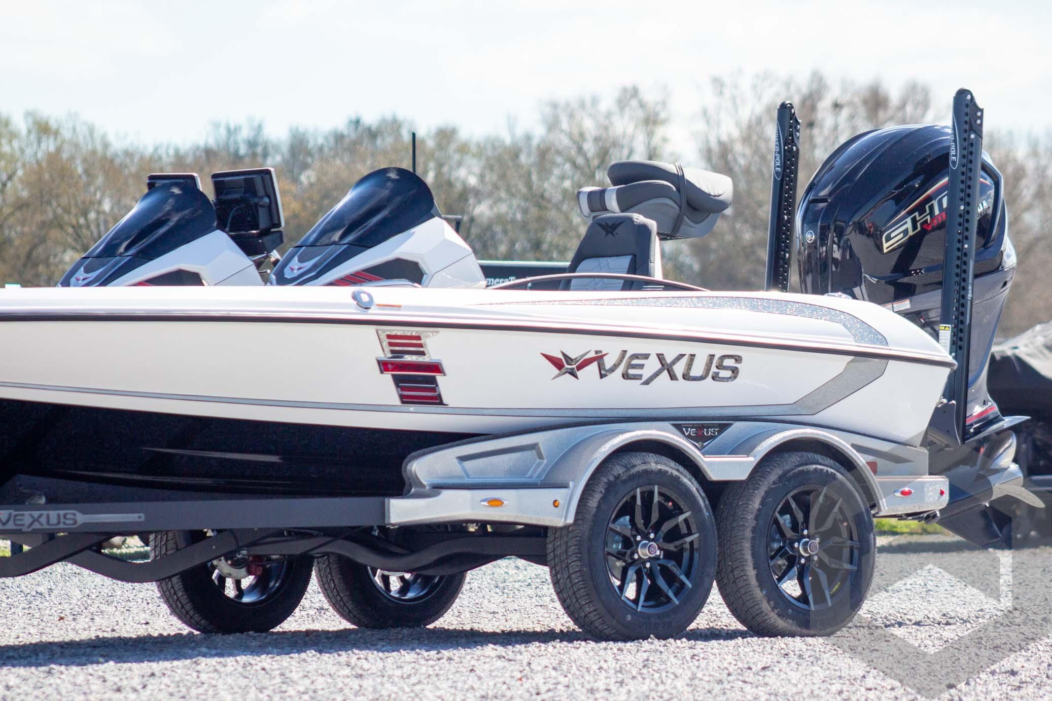 2026 Vexus VXs20 boat on trailer, featuring sleek design and powerful engine.