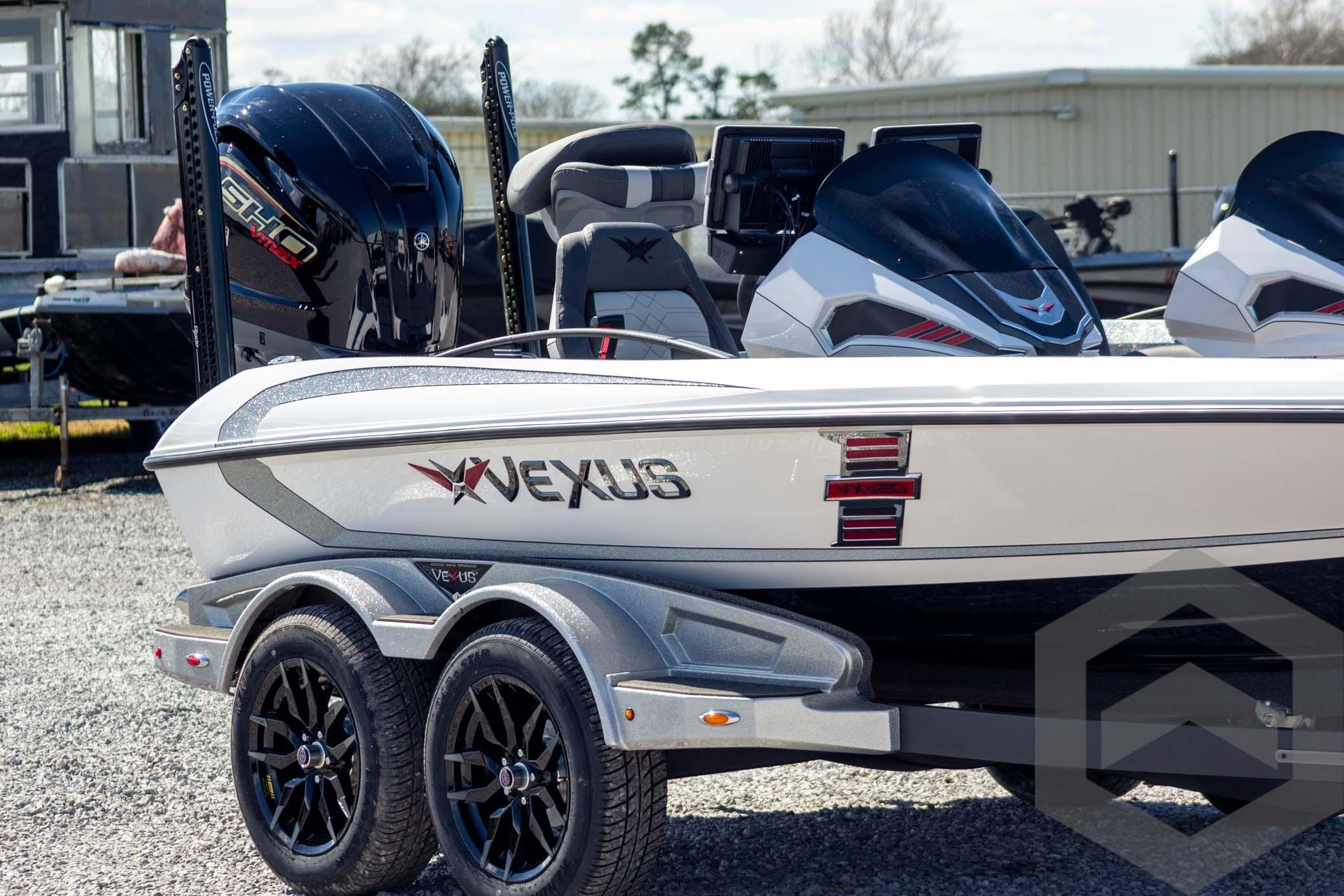 2026 Vexus VXs20 boat on trailer, featuring sleek design and modern outboard motor.